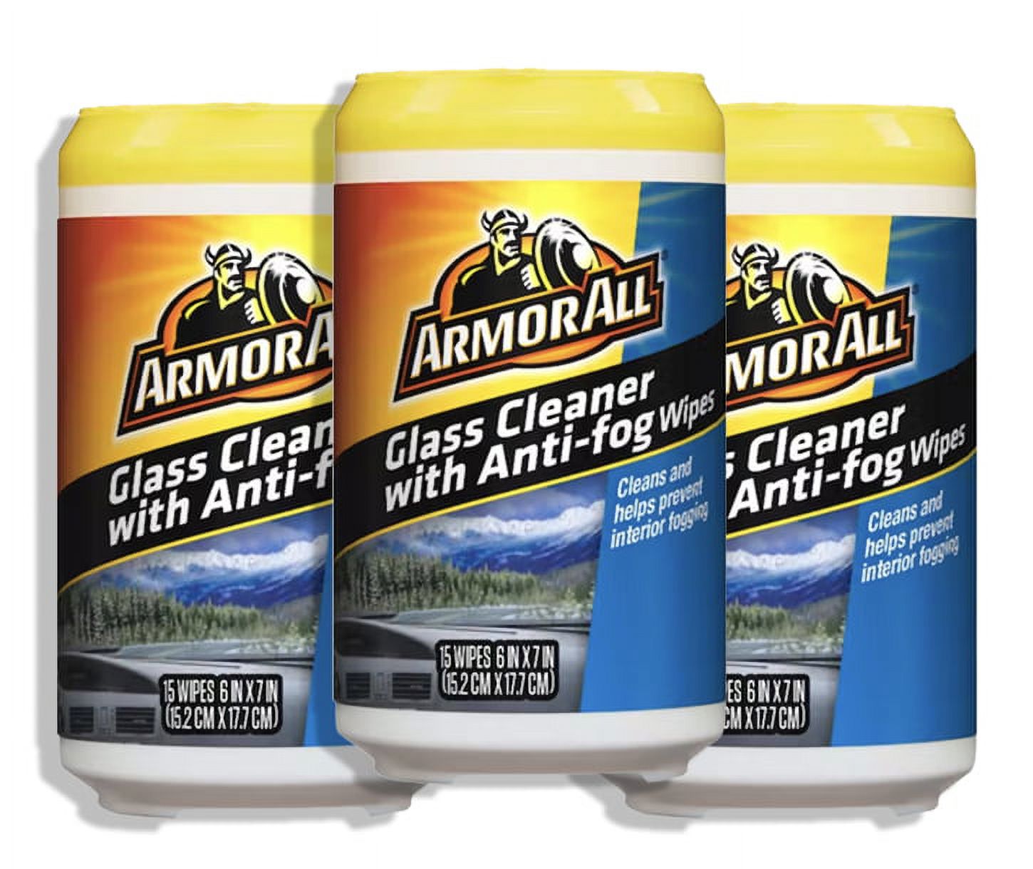 Armor All Glass Cleaner with Anti-Fog Wipes - Car Glass Cleaner and Anti  Fog Wipes for Car, 15 Wipes, 3 Pack 